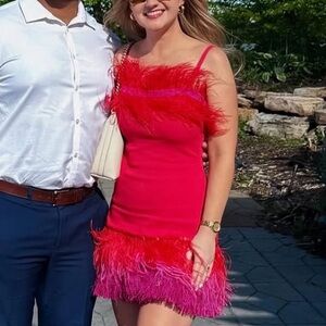 STAUD Etta Red Feather Dress